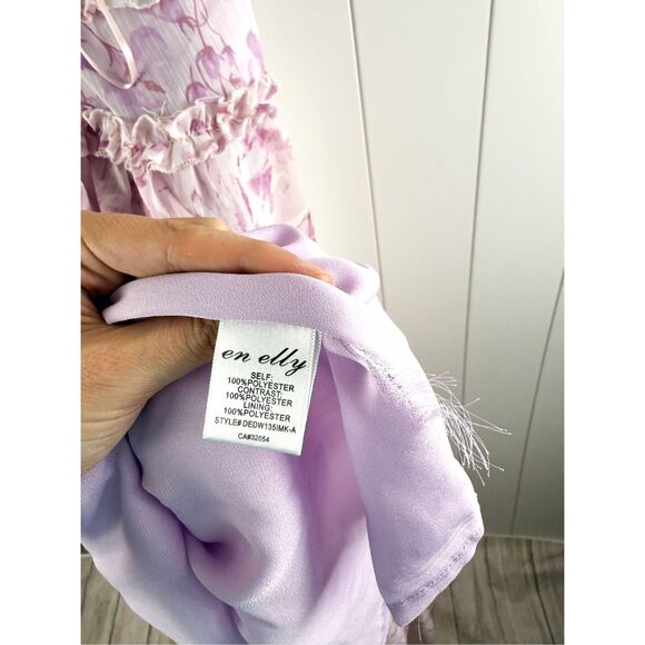 En Elly Ruffled Printed Maxi Dress in Pink Floral Plunge Strappy Cottagecore L - Picture 14 of 16